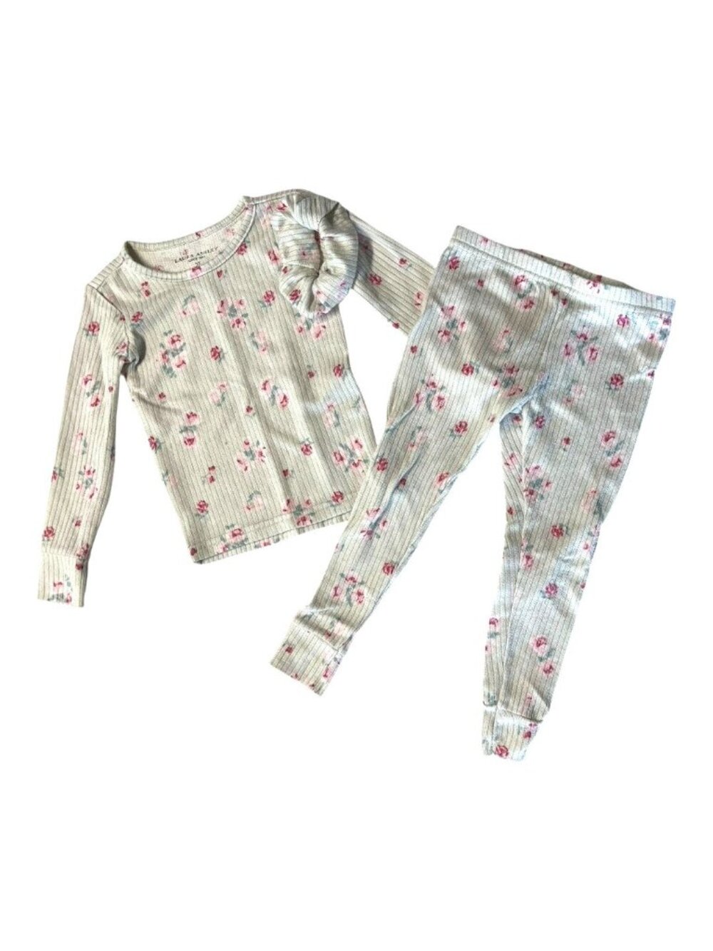 Laura Ashley Floral 2 Piece Pajama Set With Scrunchie~Size 2T~Cream/Pink L11 01